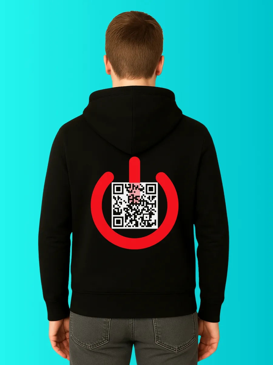 Sweat QR Code Le Reboot Noir– porté homme dos