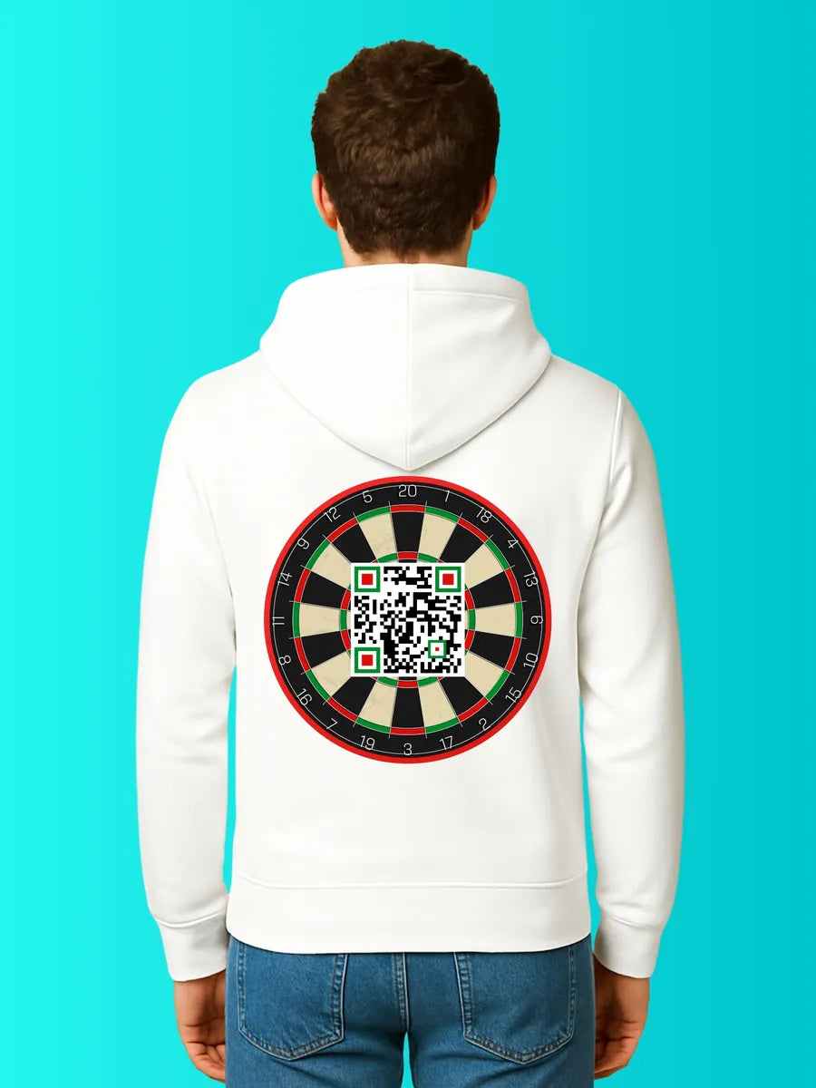 Sweat QR Code Les Flechettes Blanc – porté homme dos