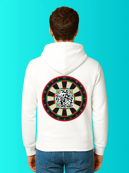 Sweat QR Code Les Flechettes Blanc – porté homme dos