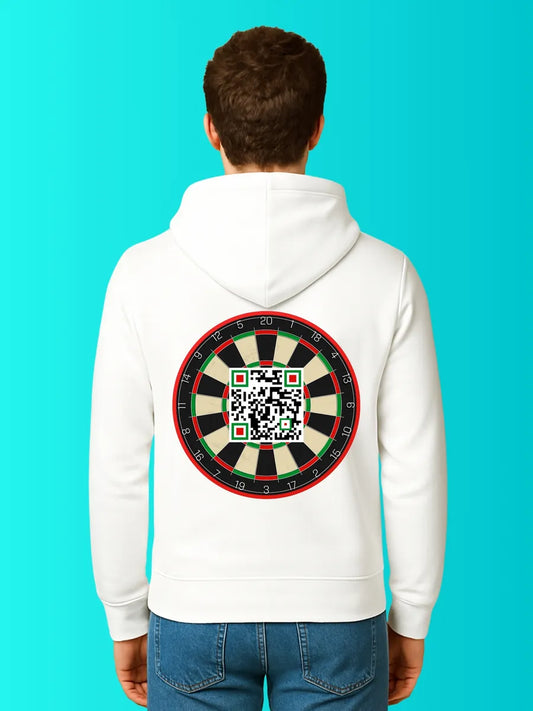 Sweat QR Code Les Flechettes Blanc – porté homme dos