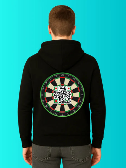 Sweat QR Code Les Flechettes Noir – porté homme dos