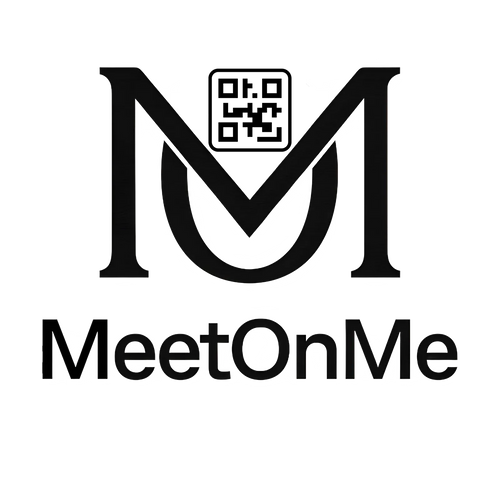 Logo MeetOnMe noir – marque de vêtements QR code personnalisés