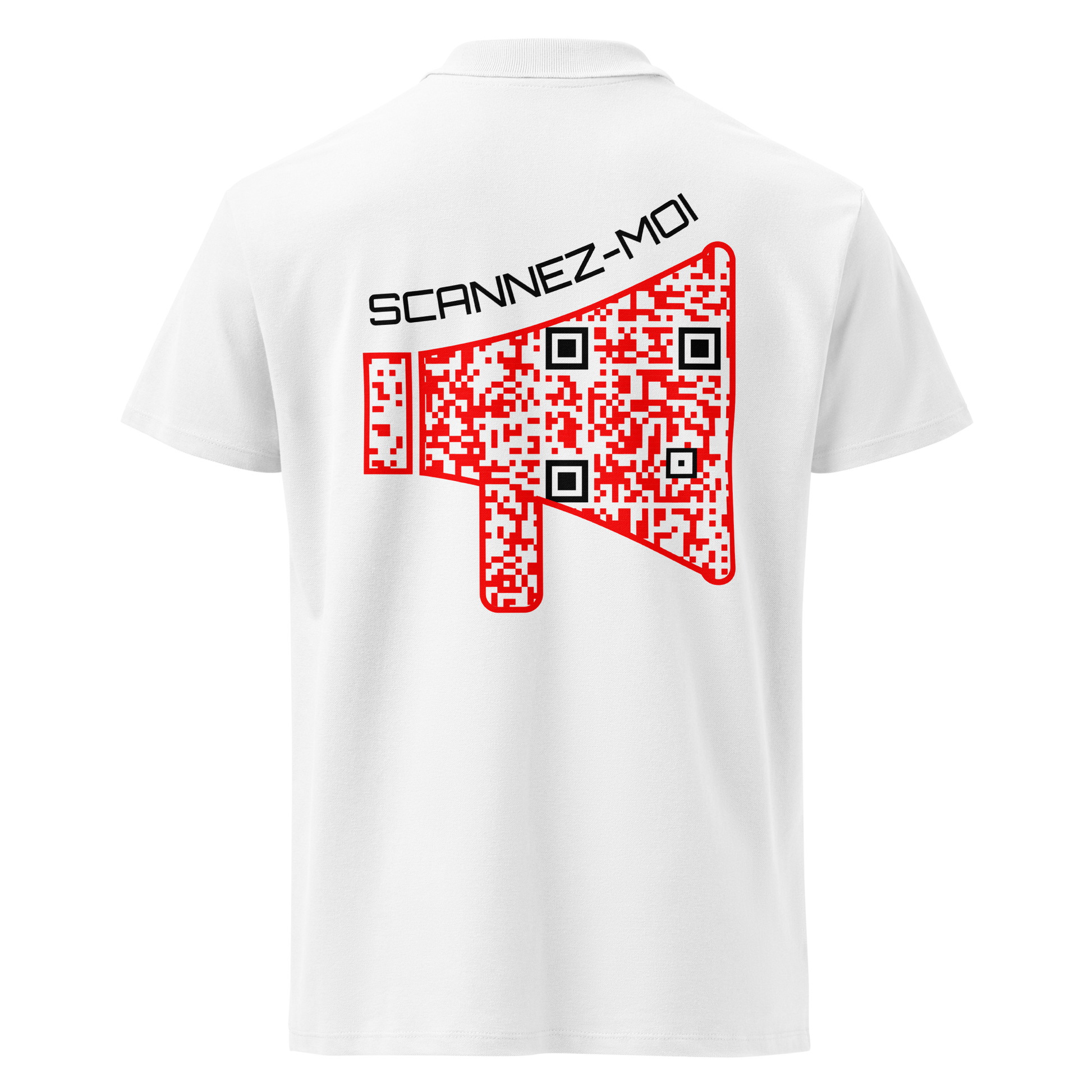 Polo QR Code original Le Mégaphone – dos avec QR code intégré