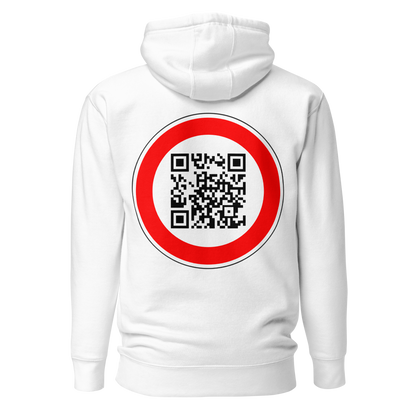 Sweat QR Code original L’Interdit blanc – dos avec QR code intégré au centre du panneau