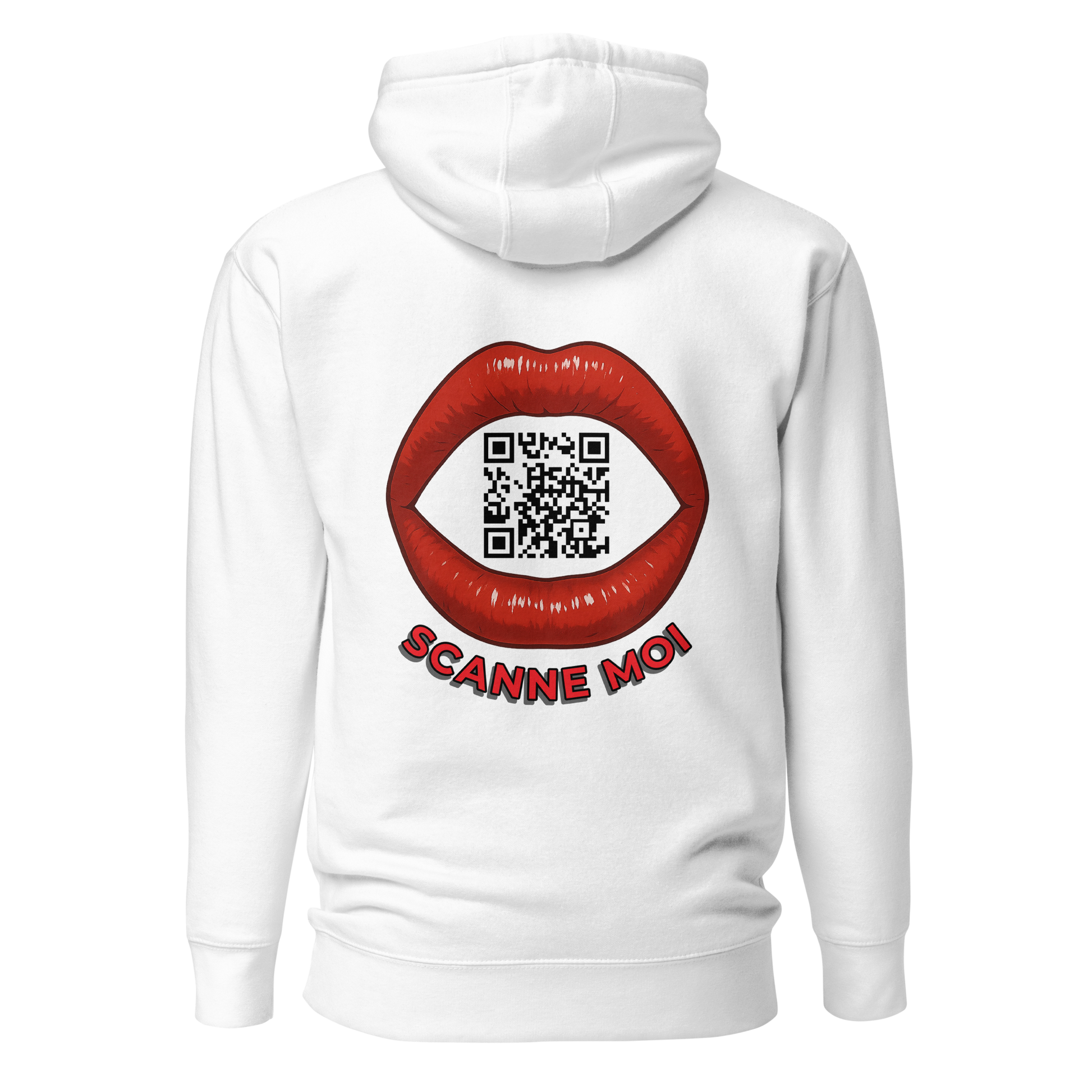 Sweat QR Code personnalisé La Bouche blanc – dos avec phrase Scannez Moi