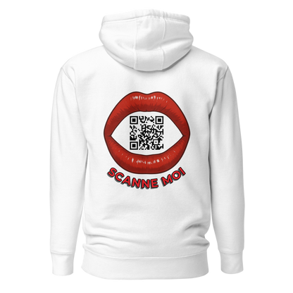 Sweat QR Code personnalisé La Bouche blanc – dos avec phrase Scannez Moi