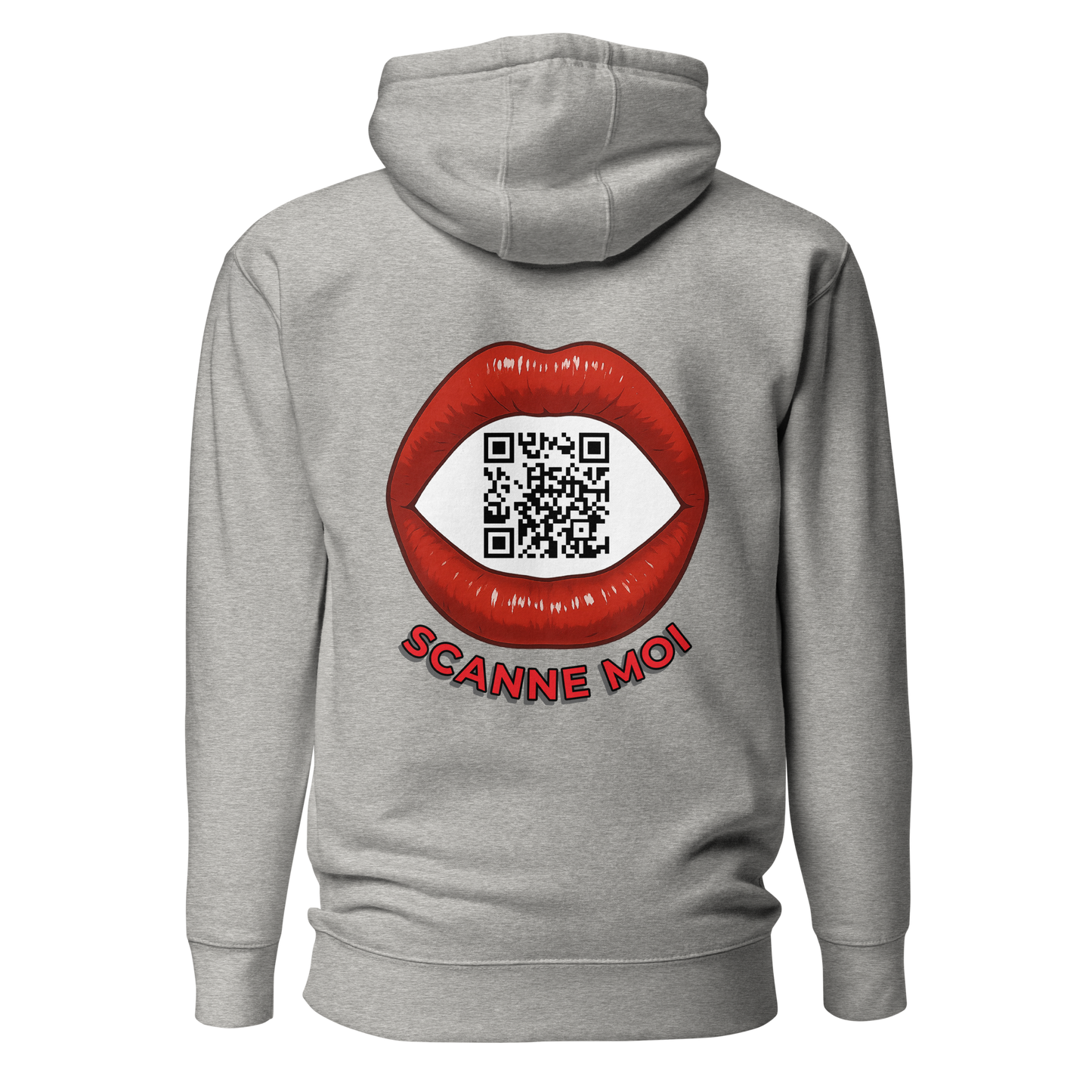 Sweat QR Code personnalisé La Bouche gris – dos avec phrase Scannez Moi