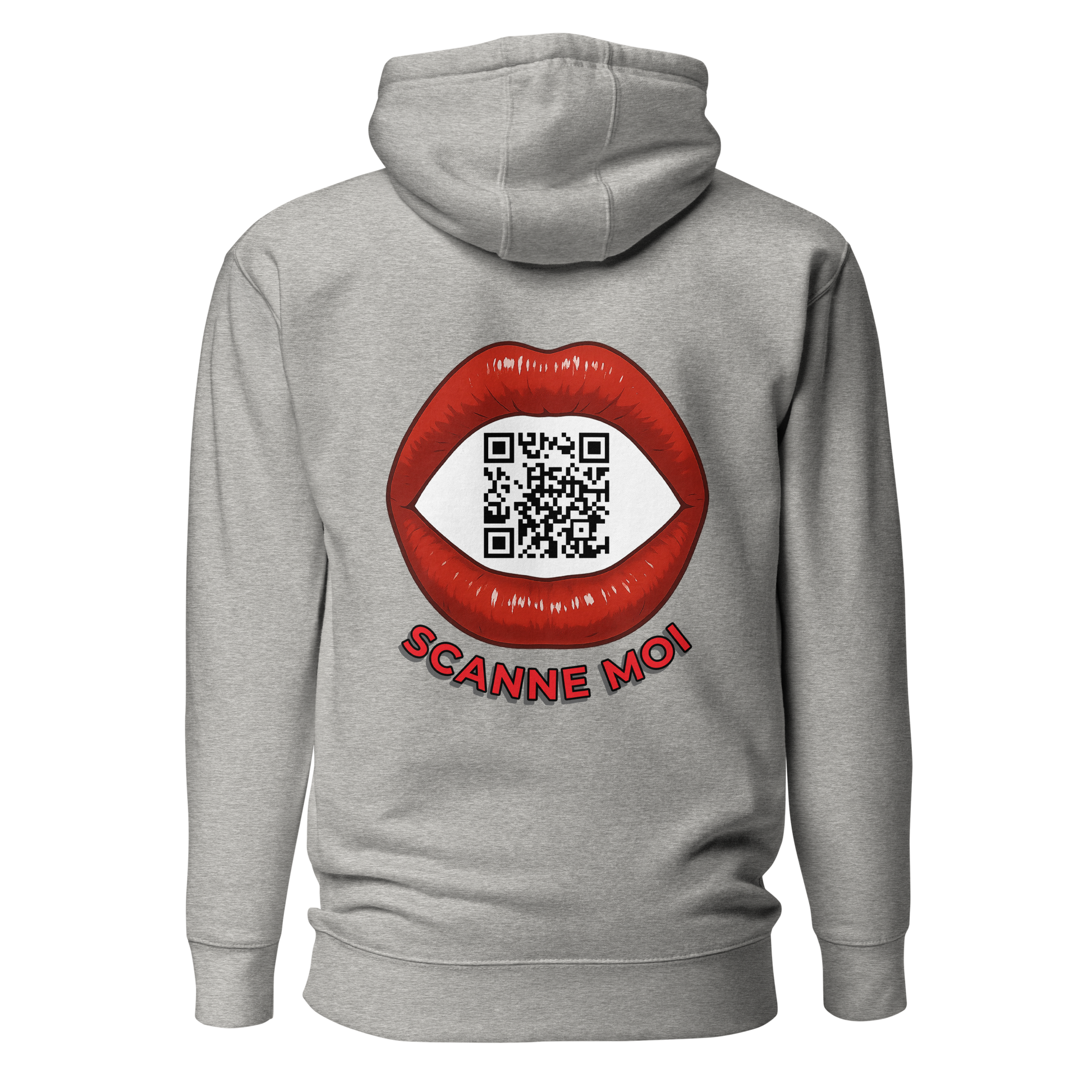 Sweat QR Code personnalisé La Bouche gris – dos avec phrase Scannez Moi