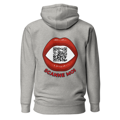 Sweat QR Code personnalisé La Bouche gris – dos avec phrase Scannez Moi