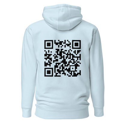 Sweat QR Code original Le Classic bleu ciel – dos avec QR code intégré