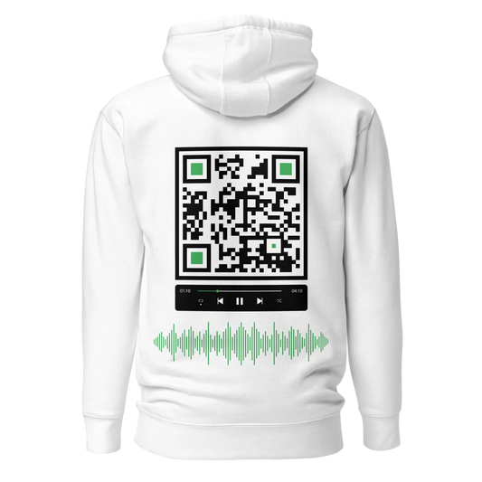 Sweat QR Code original Le Lecteur blanc – dos avec QR code central et onde sonore