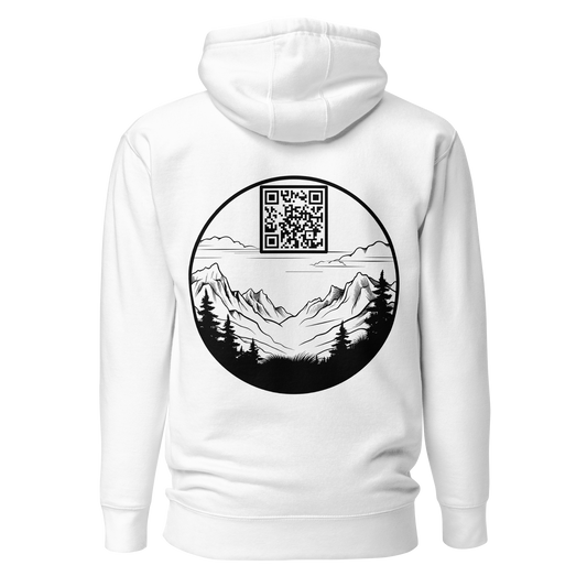 Sweat QR Code original Le Montagnard blanc – dos avec QR code intégré dans le ciel