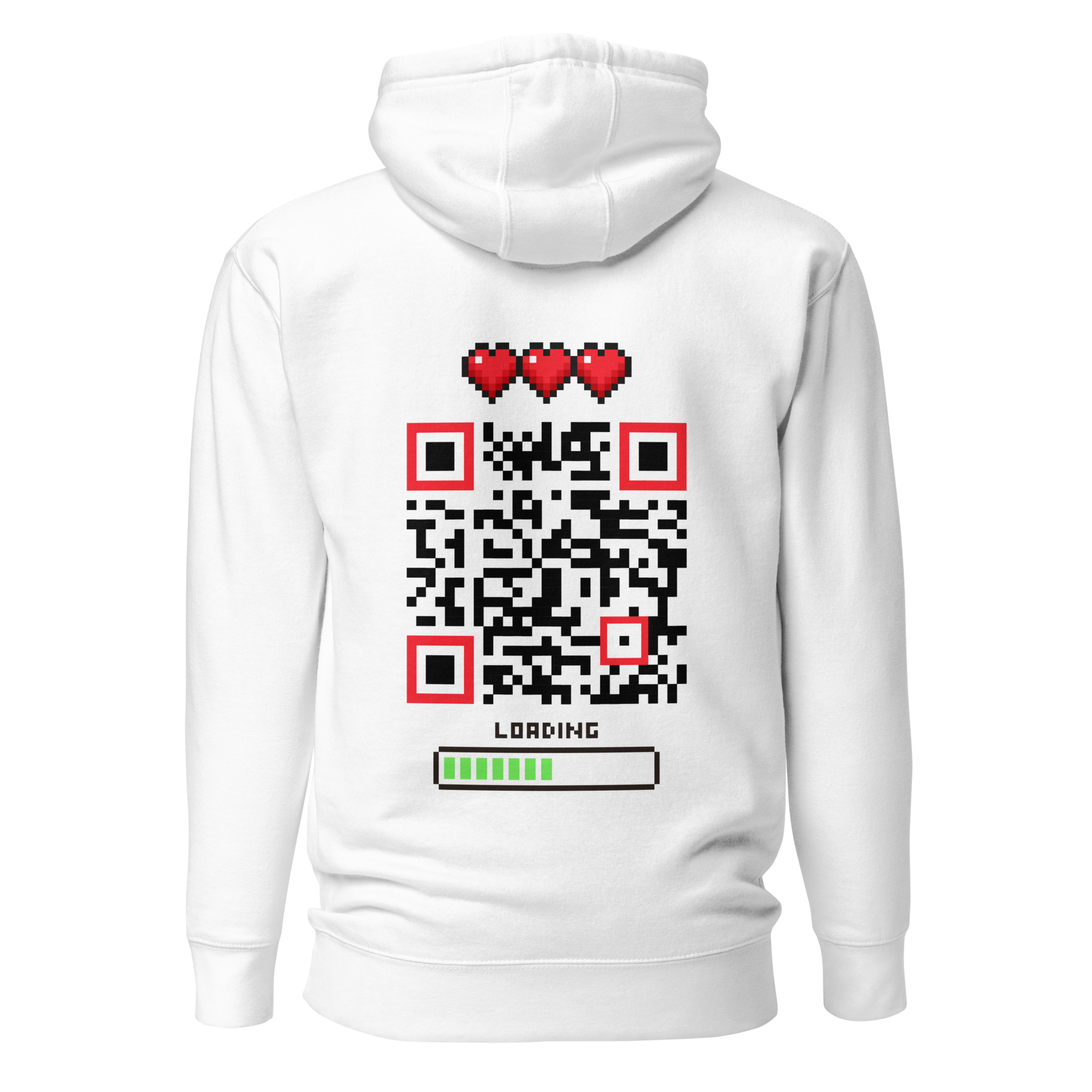 Sweat QR Code original Le Player One blanc – dos avec QR code style pixel rétro
