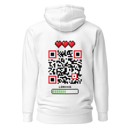 Sweat QR Code original Le Player One blanc – dos avec QR code style pixel rétro