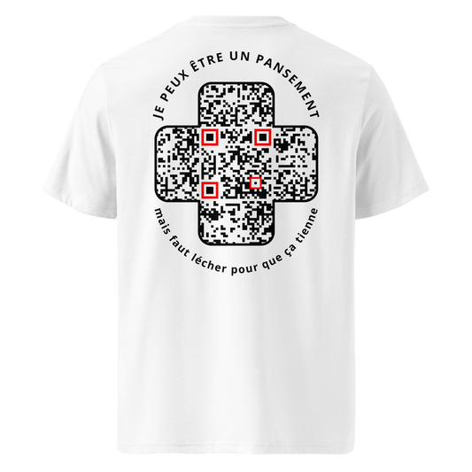 T-shirt QR Code provocateur Le Pansement – modèle blanc dos