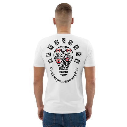 T-shirt QR Code personnalisé L’Ampoule – porte avec texte Contient peut-être un génie