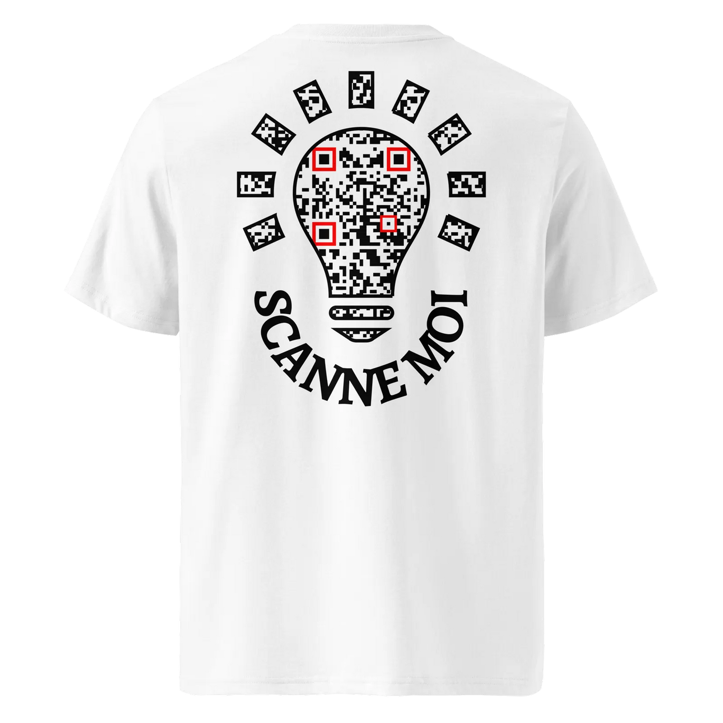 T-shirt QR Code personnalisé L’Ampoule – dos avec texte Scanne moi