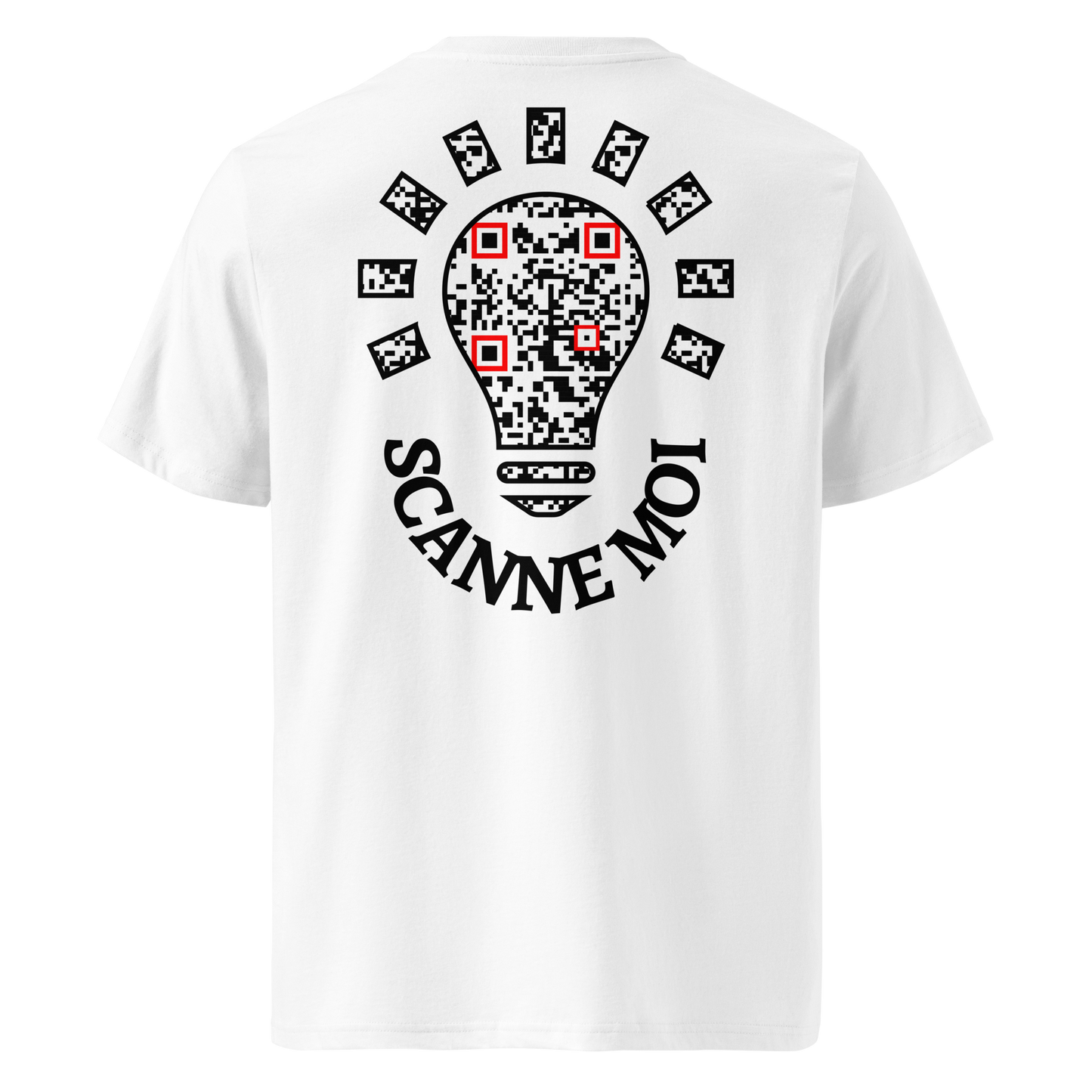 T-shirt QR Code personnalisé L’Ampoule – dos avec texte Scanne moi