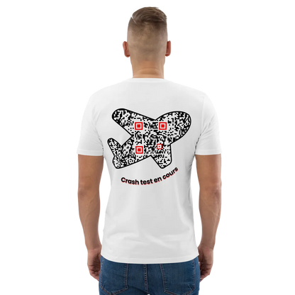 T-shirt QR Code personnalisé L’Avion – porté avec texte Crash test en cours
