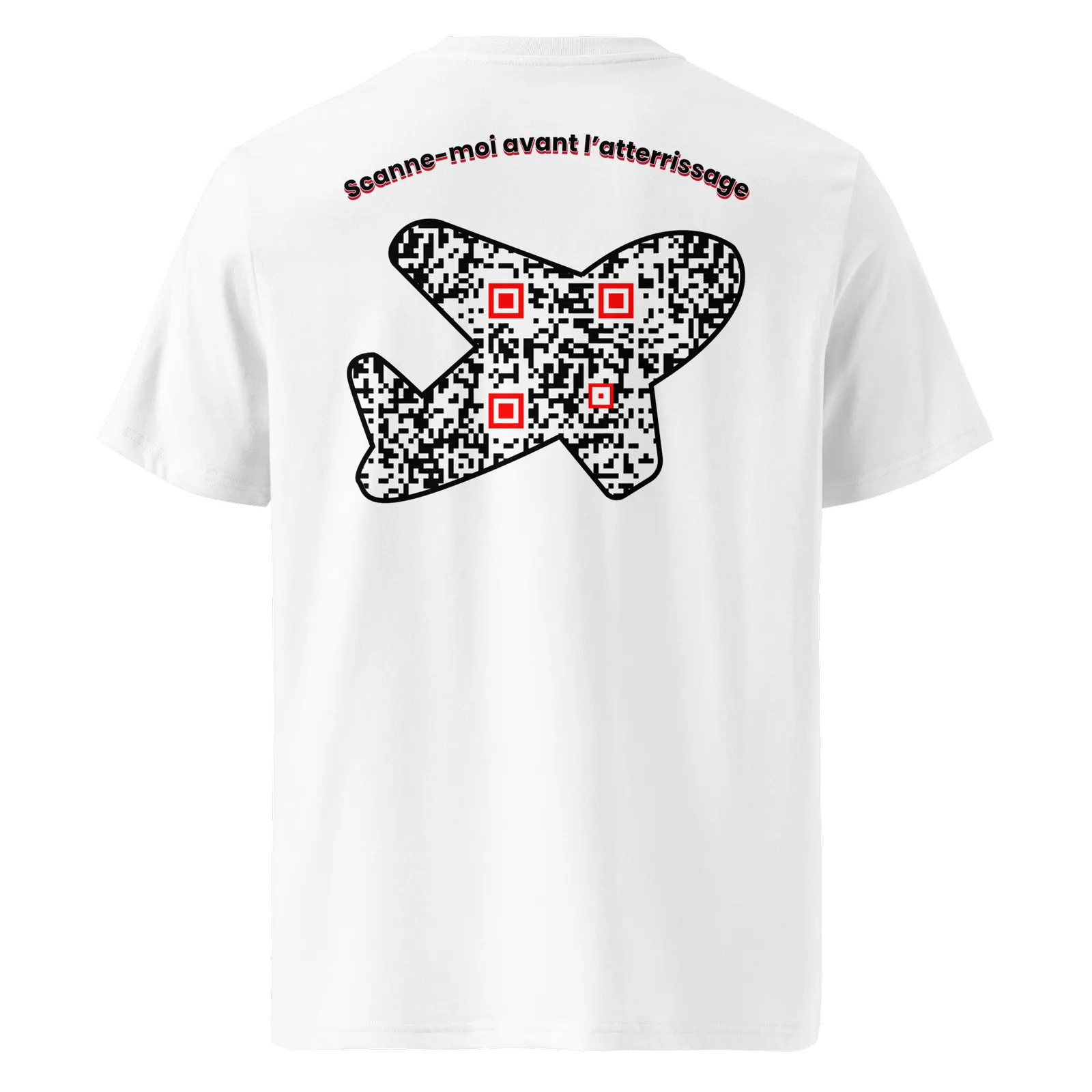 T-shirt QR Code personnalisé L’Avion – dos avec texte Scanne-moi avant l’atterrissage