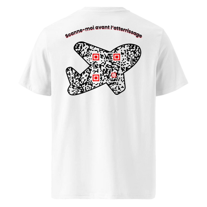 T-shirt QR Code personnalisé L’Avion – dos avec texte Scanne-moi avant l’atterrissage