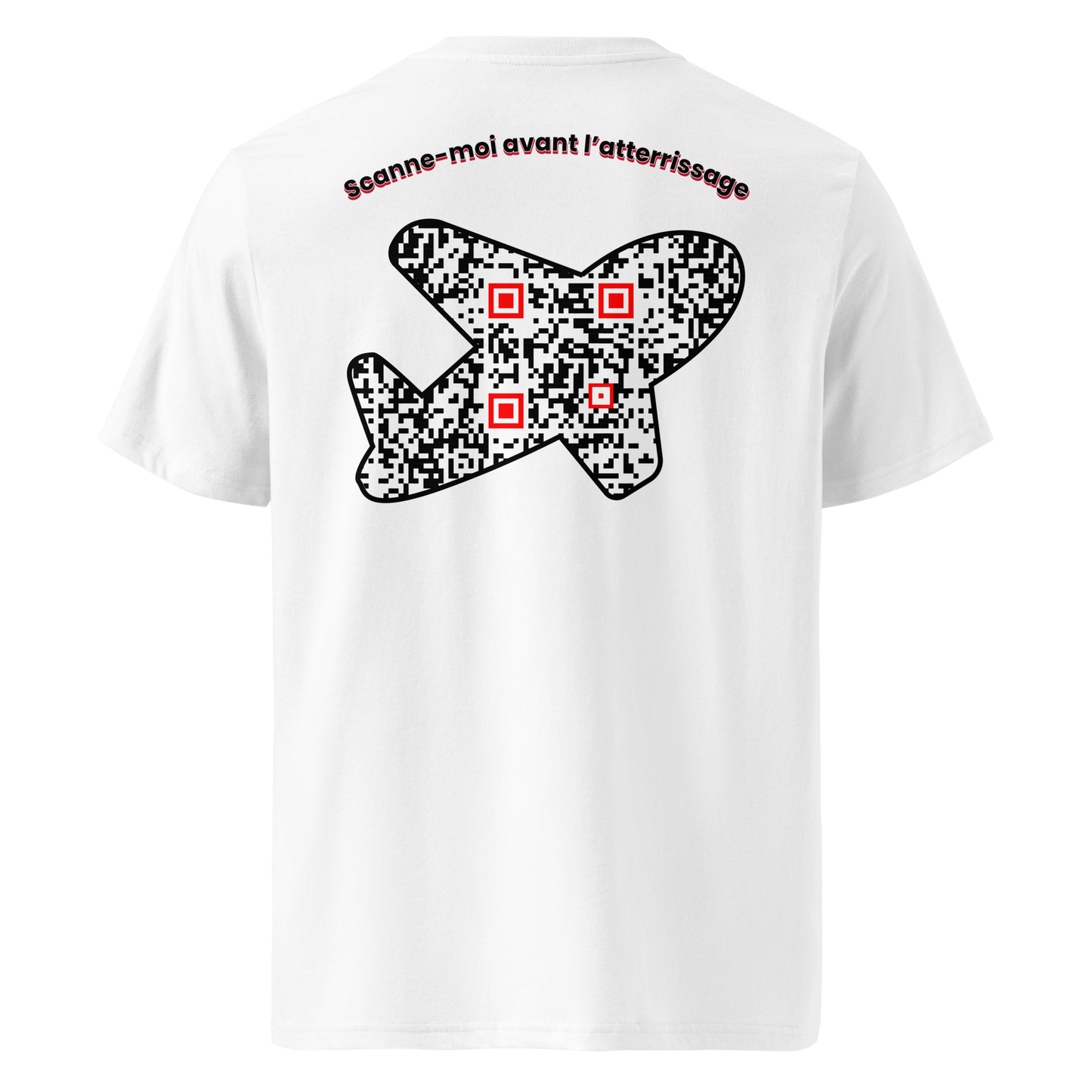 T-shirt QR Code personnalisé L’Avion – dos avec texte Scanne-moi avant l’atterrissage