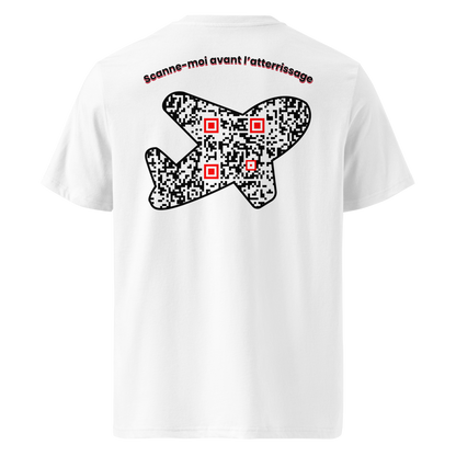 T-shirt QR Code personnalisé L’Avion – dos avec texte Scanne-moi avant l’atterrissage