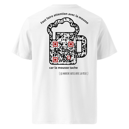 T-shirt QR Code personnalisé La Bière – dos avec texte Faut faire attention