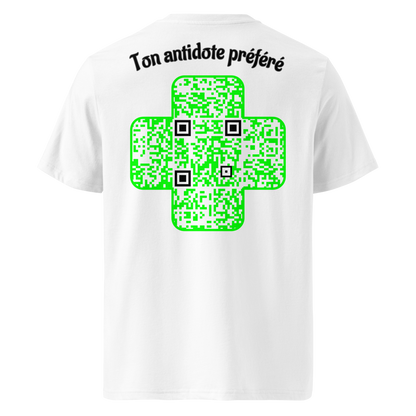 T-shirt QR Code personnalisé La Croix Verte – dos avec texte Ton antidote préféré
