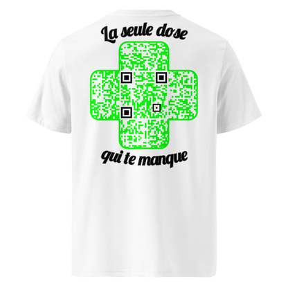 T-shirt QR Code personnalisé La Croix Verte – dos avec texte La seule dose qui te manque