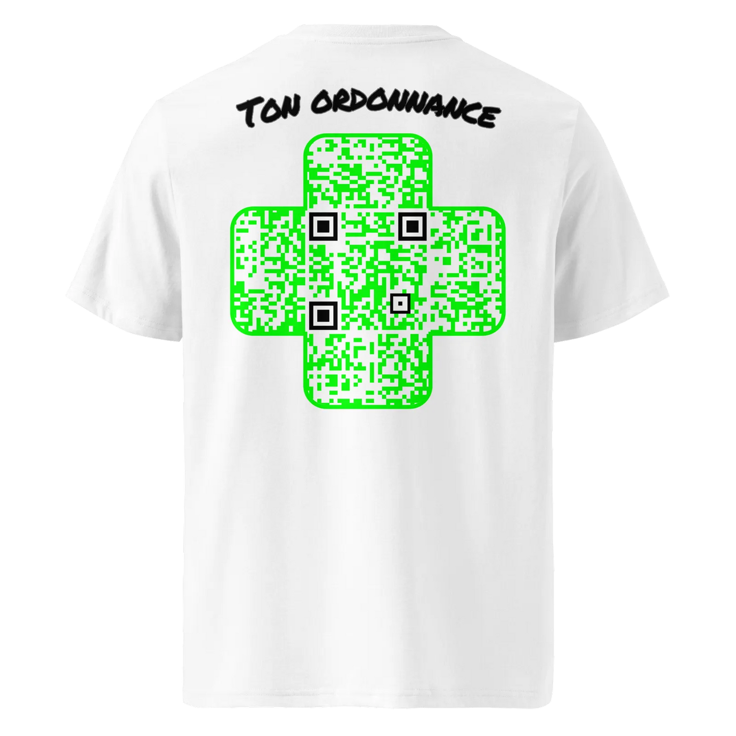 T-shirt QR Code personnalisé La Croix Verte – dos avec texte Ton ordonnance