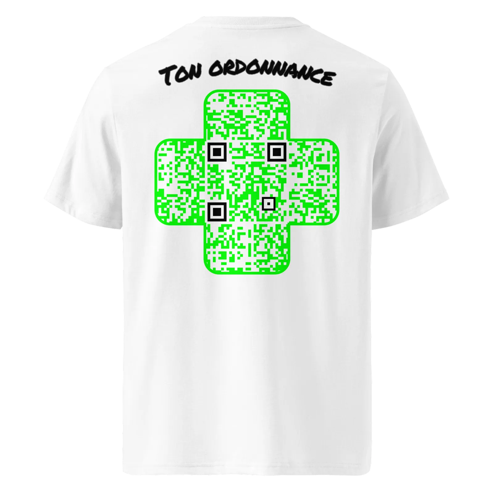 T-shirt QR Code personnalisé La Croix Verte – dos avec texte Ton ordonnance
