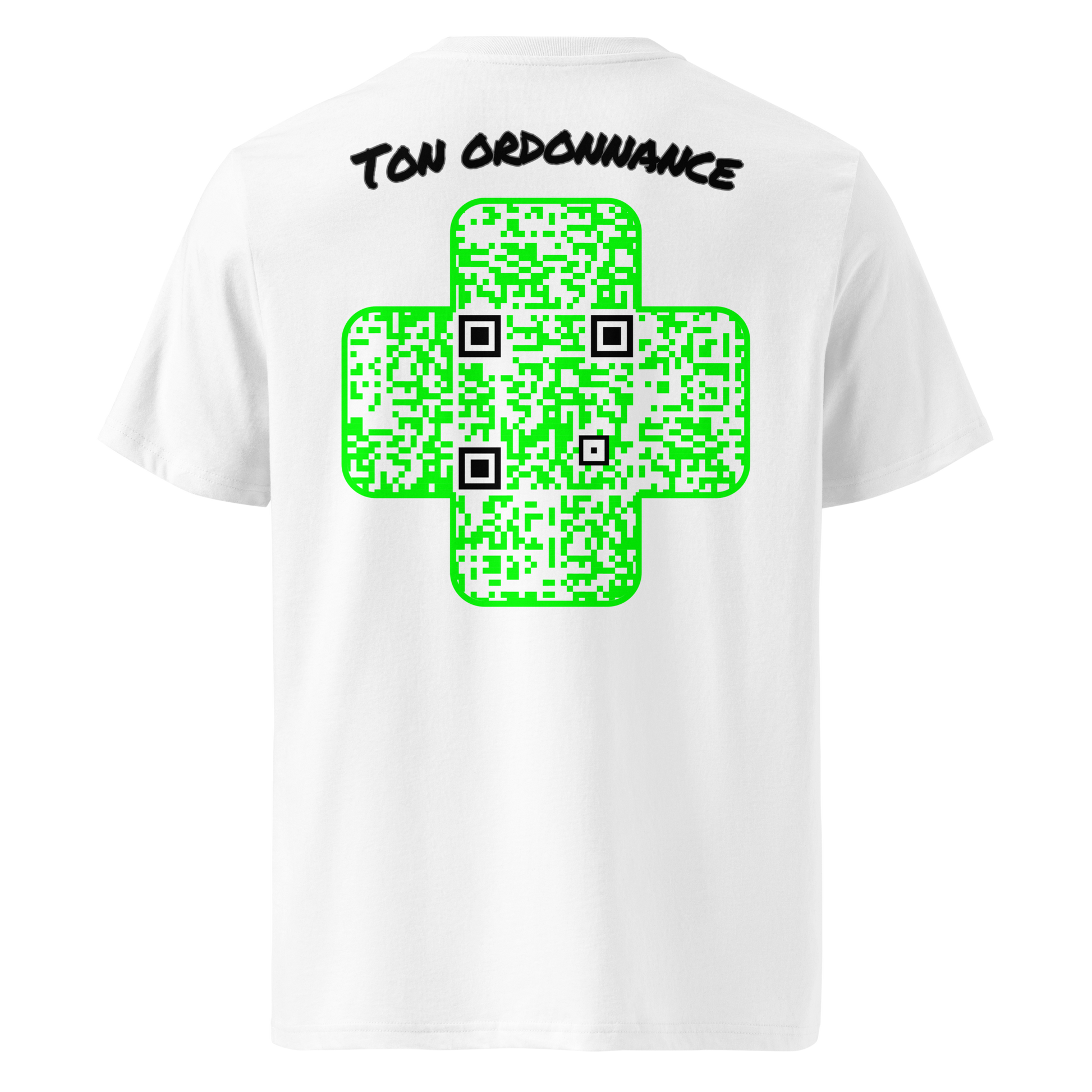 T-shirt QR Code personnalisé La Croix Verte – dos avec texte Ton ordonnance