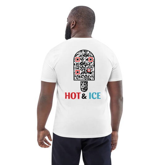 T-shirt QR Code personnalisé Le Bâtonnet – porté avec texte Hot & Ice