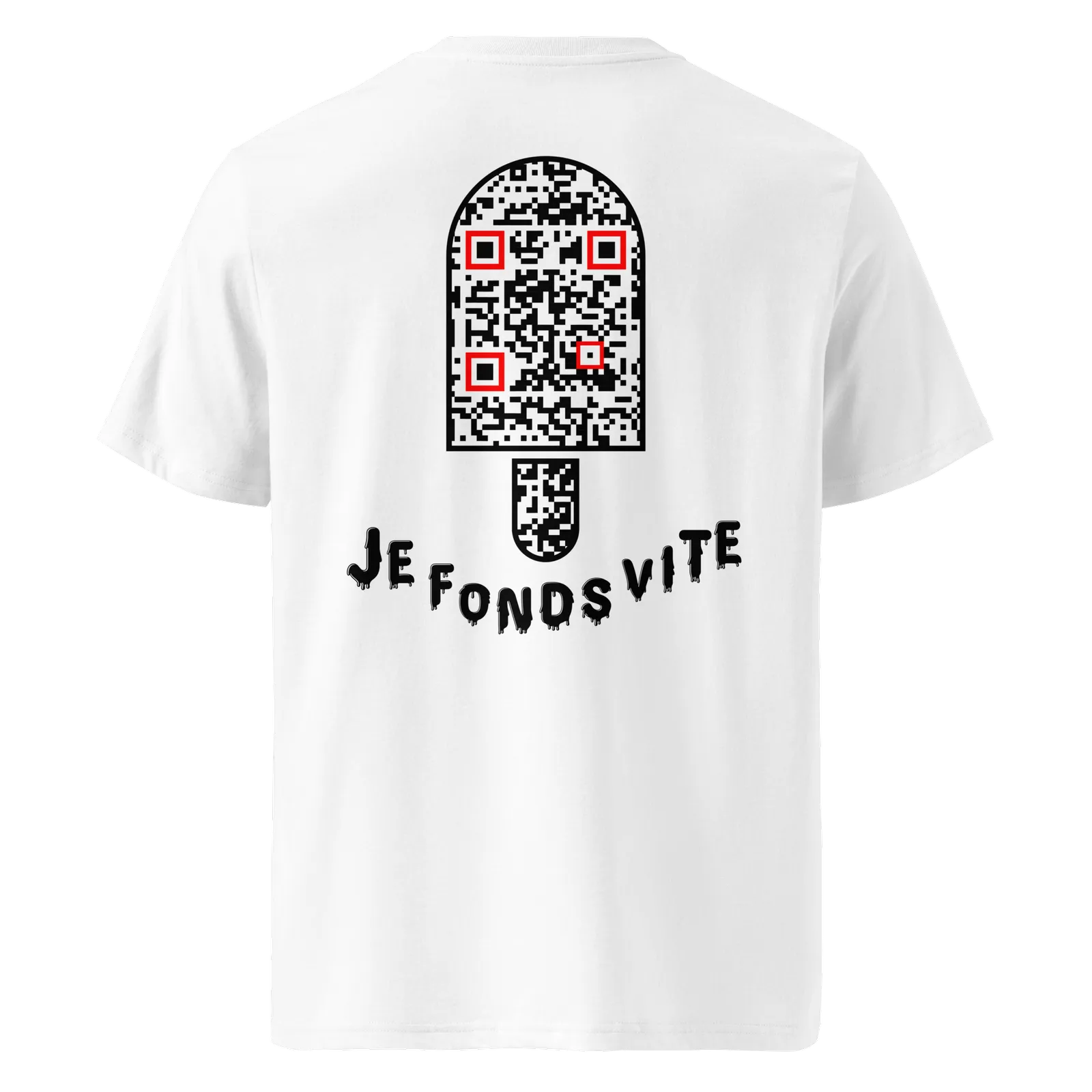 T-shirt QR Code personnalisé Le Bâtonnet – dos avec texte Je fonds vite