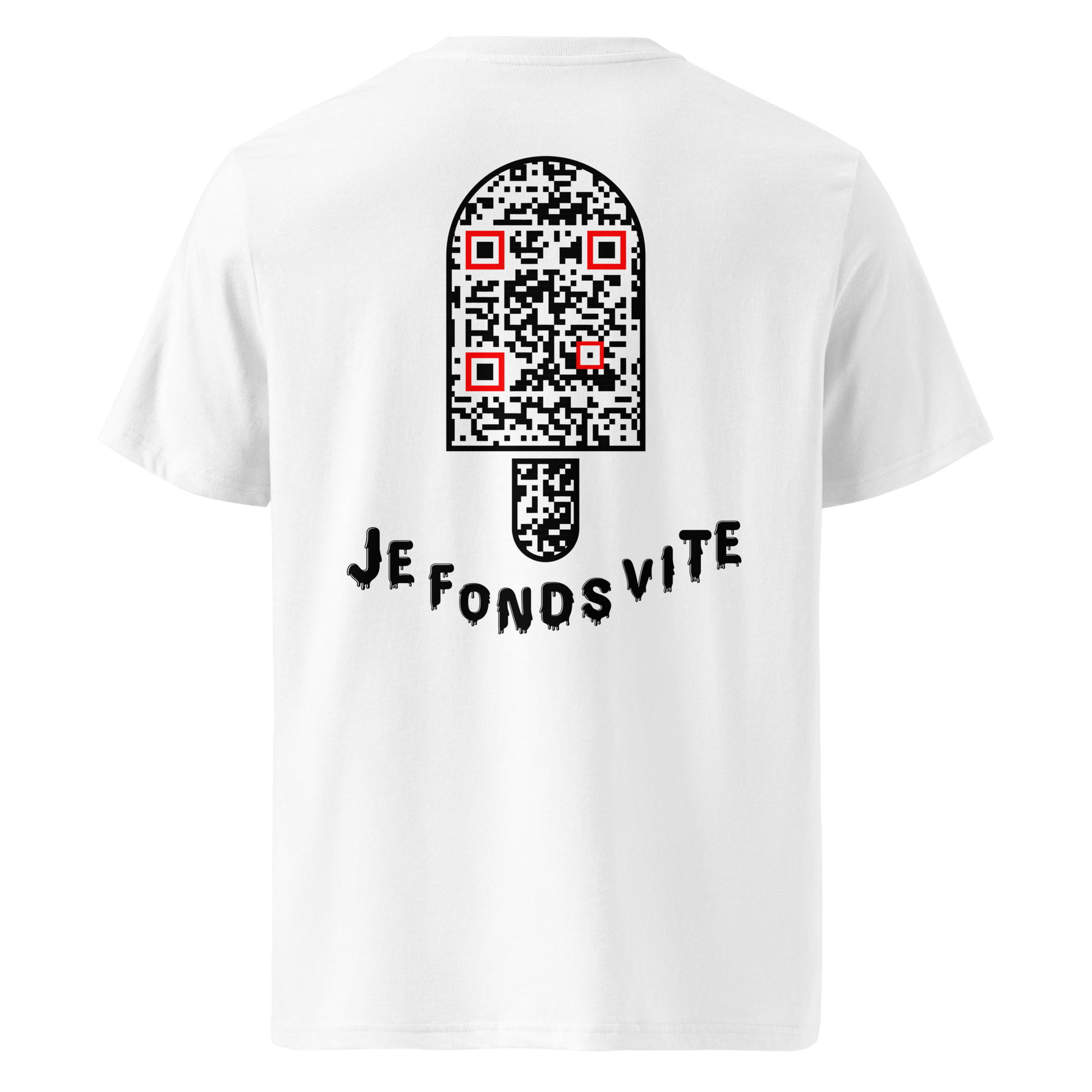 T-shirt QR Code personnalisé Le Bâtonnet – dos avec texte Je fonds vite