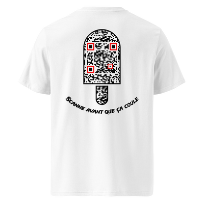 T-shirt QR Code personnalisé Le Bâtonnet – dos avec texte Scanne avant que ça coule