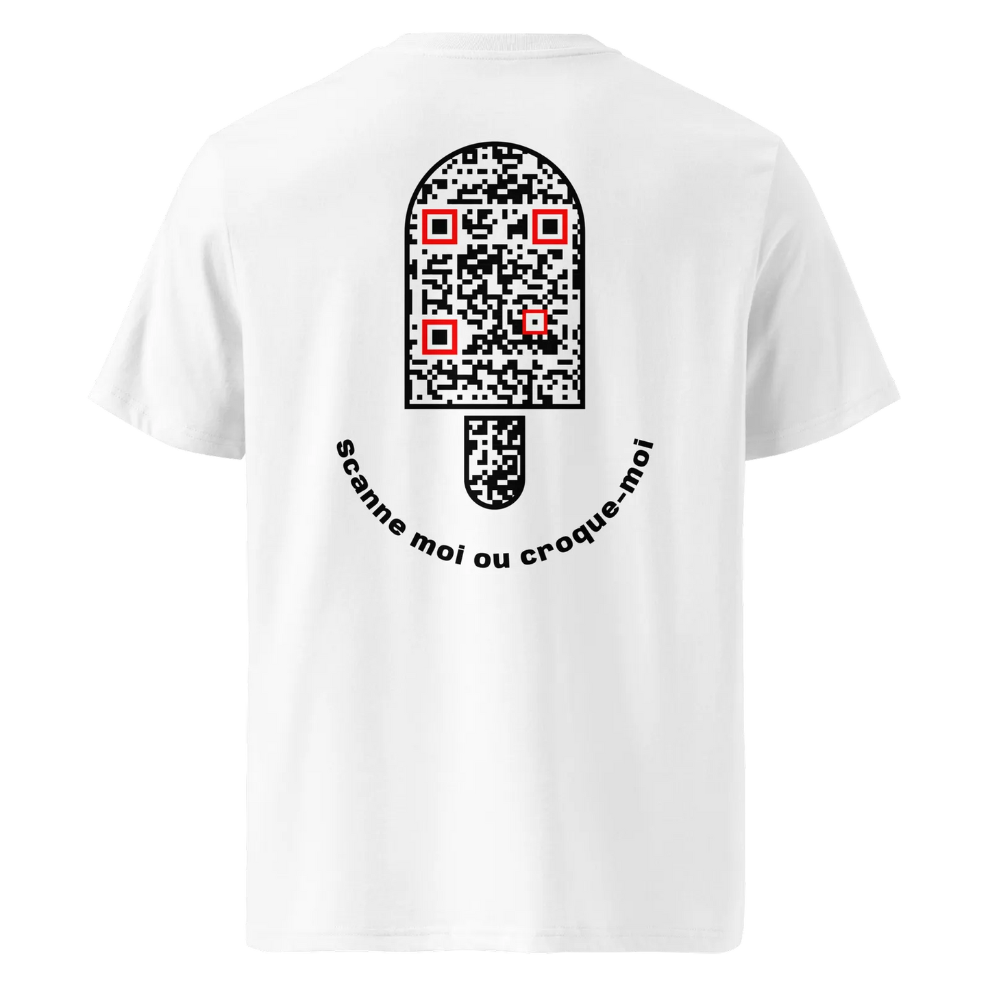 T-shirt QR Code personnalisé Le Bâtonnet – dos avec texte Scanne moi ou croque-moi