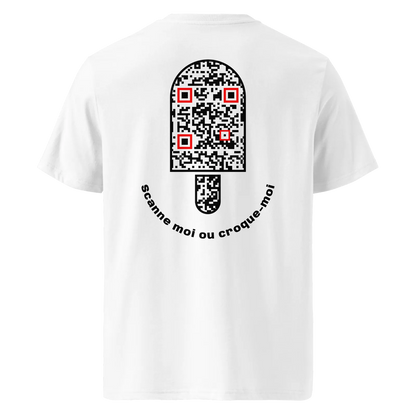 T-shirt QR Code personnalisé Le Bâtonnet – dos avec texte Scanne moi ou croque-moi