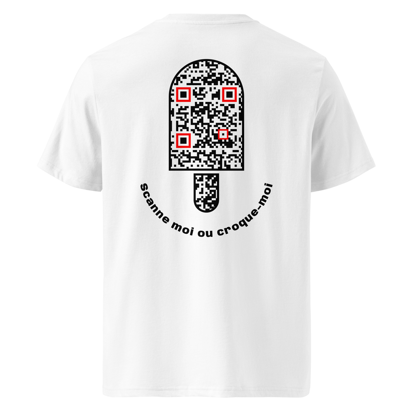 T-shirt QR Code personnalisé Le Bâtonnet – dos avec texte Scanne moi ou croque-moi