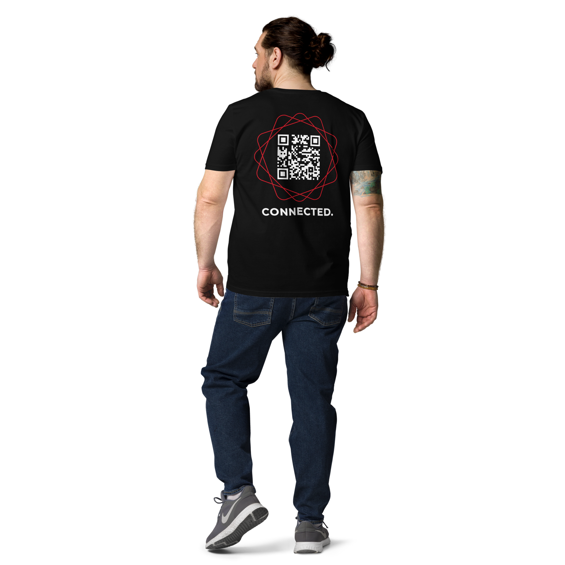 T-shirt QR Code personnalisé Le Connected – porté par un homme de dos