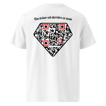 T-shirt QR Code personnalisé Le Diamant – dos avec texte Ton trésor est derrière ce scan