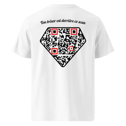 T-shirt QR Code personnalisé Le Diamant – dos avec texte Ton trésor est derrière ce scan