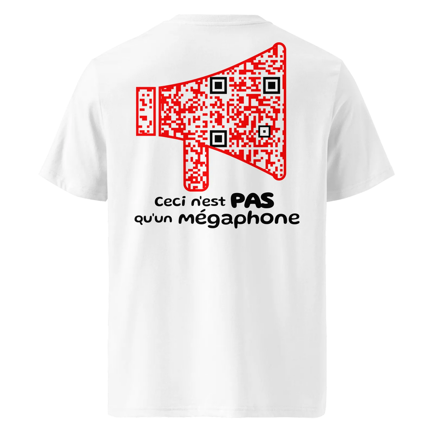 T-shirt QR Code personnalisé Le Mégaphone – dos avec texte Ceci n’est pas qu’un mégaphone