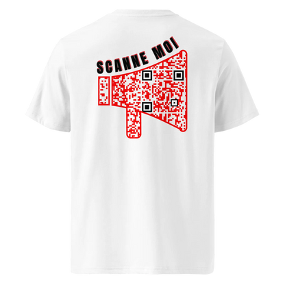 T-shirt QR Code personnalisé Le Mégaphone – dos avec texte Scanne moi