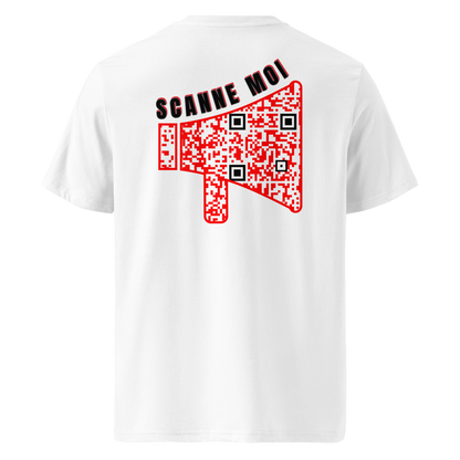 T-shirt QR Code personnalisé Le Mégaphone – dos avec texte Scanne moi