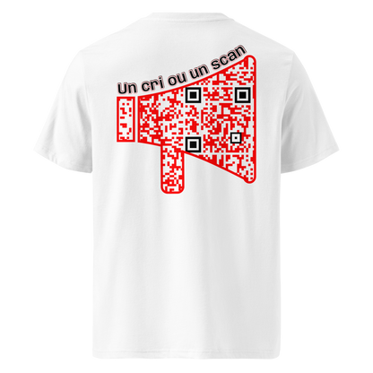 T-shirt QR Code personnalisé Le Mégaphone – dos avec texte Un cri ou un scan