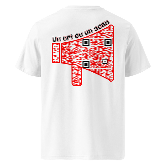T-shirt QR Code personnalisé Le Mégaphone – dos avec texte Un cri ou un scan