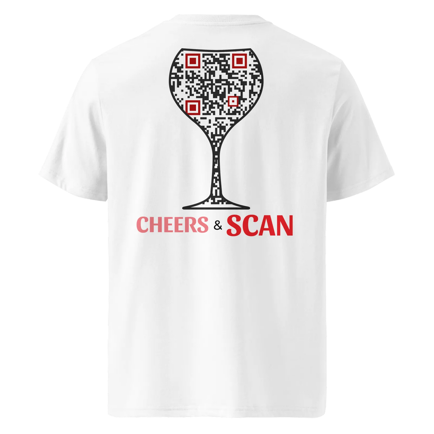 T-shirt QR Code personnalisé Le Verre – dos avec texte Cheers & Scan