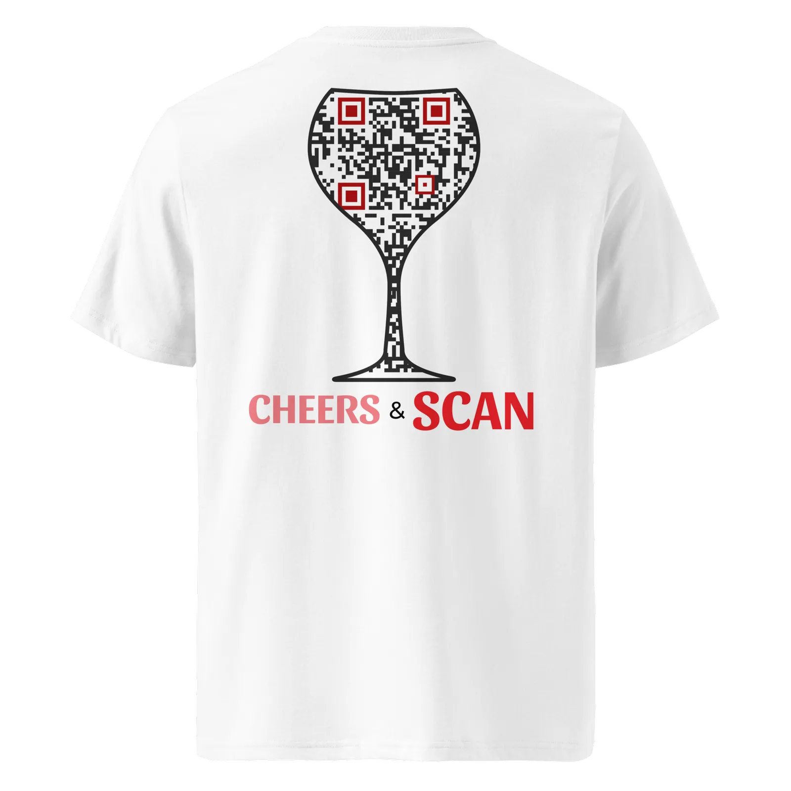 T-shirt QR Code personnalisé Le Verre – dos avec texte Cheers & Scan